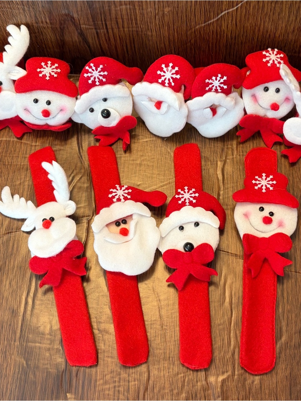 17 Holiday Kids Red Santa & Reindeer Plush Slap Bracelets